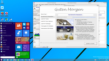 Windows 10 Anwaltssoftware Labortests - neues Windows Startmen und neues LawFirm Startfenster, hier im LawFirm Professional Testsystem